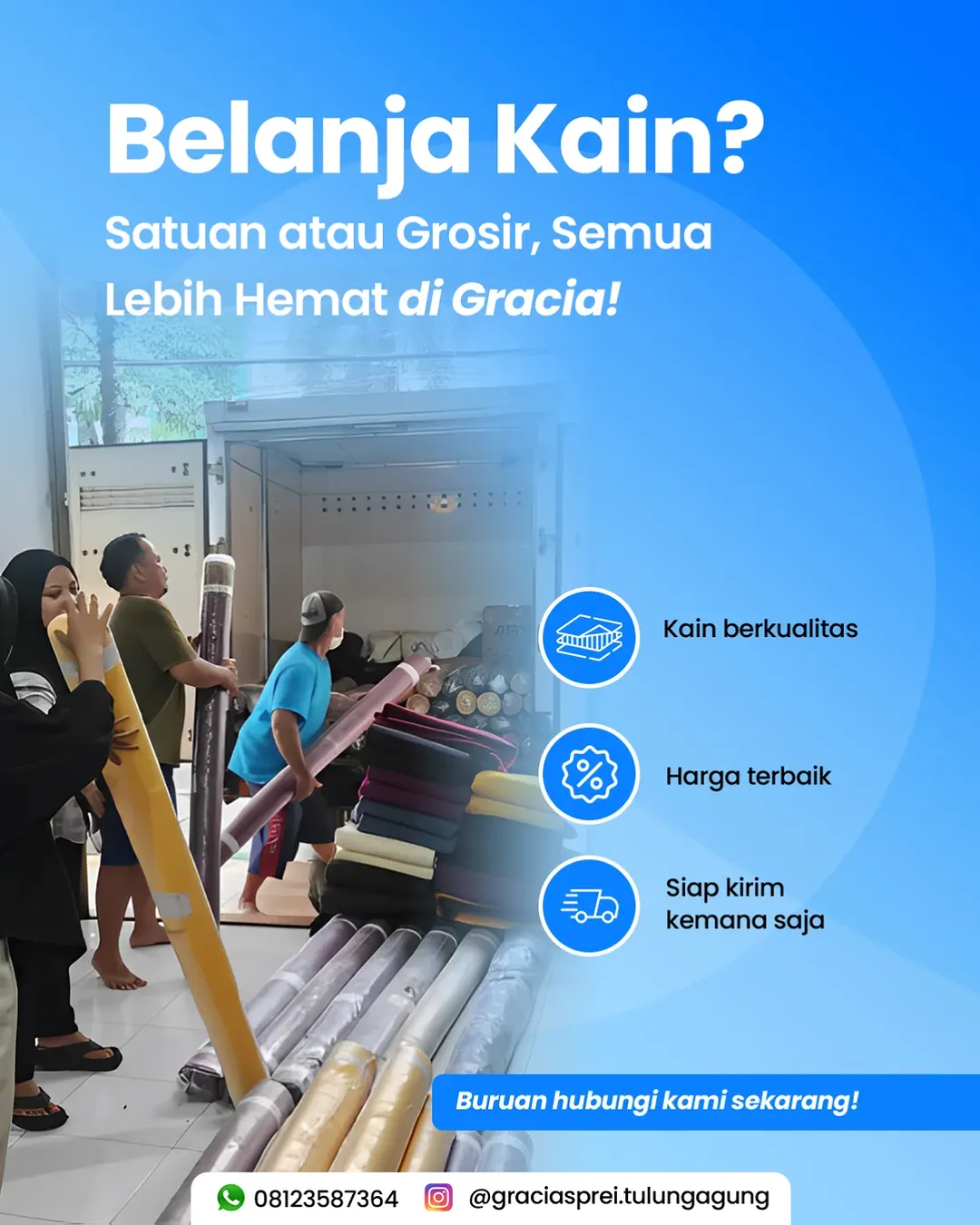 <p>Anda ingin belanja kain? Satuan atau grosiran, 